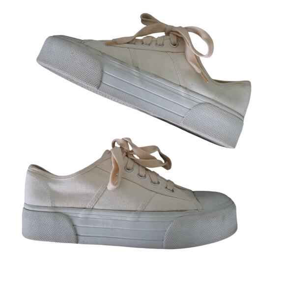 Xhilaration Womens Y2K Chunky Platform Canvas Sneakers Size 7 Off White Lace Up - Picture 1 of 10